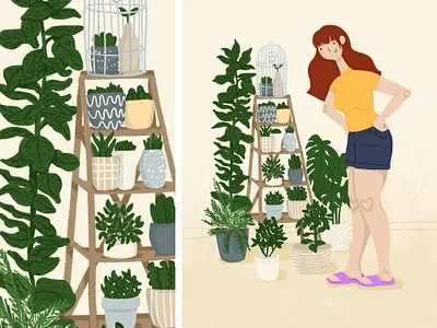 Indoor Jungle character design design digital girl girl illustration illustration indoor jungle jungle paradise photoshop texture brush wacom intuos warm