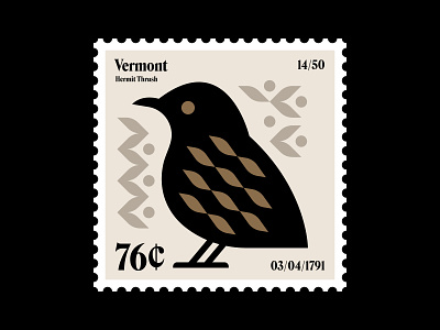 Vermont stamp updated bird east coast hermit thrush icon illustration logo nature new england philately postage stamp stamp symbol typography vermont