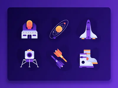 Space Icon 2 2d astronaut constellation dark flat icon icon set illustration planet purple rocket science solar system space star startup technology ui universe vector