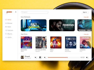 Daily UI 009 - Music Player adobexd dailyui dailyuichallenge design dribbble gaana musicplayer neumorphic neumorphism redesign ui xd