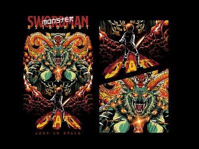 Swordman Astronaut Vs Monster Illustration amazing art art direction artist artwork astronaut cool design illustration lost in space monster outstanding photoshop space spaceman sword swordman unique videogame