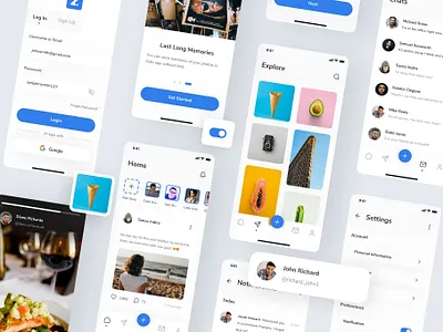 Zelio - Social Media App UI Kit app app design blue clean icon interface ios iphone x minimal mobile social social app social media ui ui design ui kit ui8 ux ux design zelio