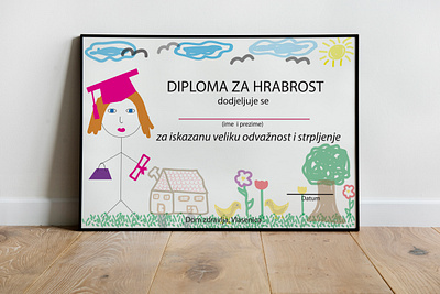 Certificate for girl bag certificate children cloud colors courageous design draft frame girl hospital illustration lines sick sun