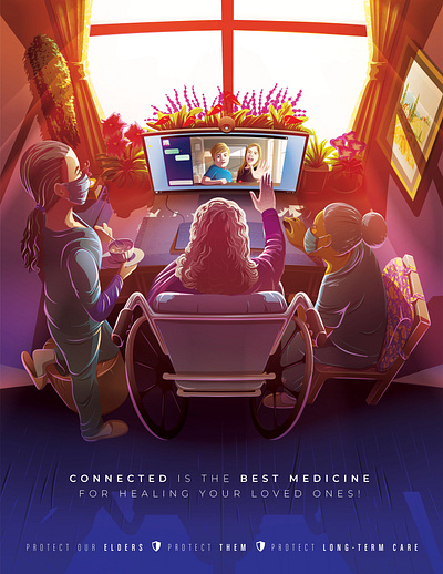 Connected Healing artist4longtermcare care care workers connected elders illustration internet long term care medical workers nurse nursing home vectorart video call