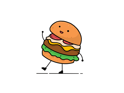 Happy Burger :) burger character chicken happy icon illustration logo mascot mcd procreate sandwich tomato walk