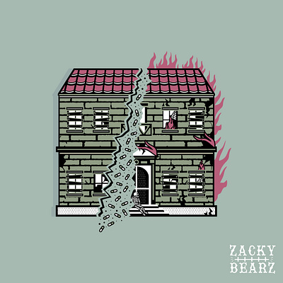 BROKEN HOUSE for a POPPUNK band from USA artist artwork artworks design drugs flat green house illustration house logo icon illustration illustrations illustrator logo merch design musician photoshop shirtdesign skeleton type design skull