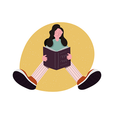 Reading girl book educate flat girl hobby illustration relax sitting smile study typography vector women