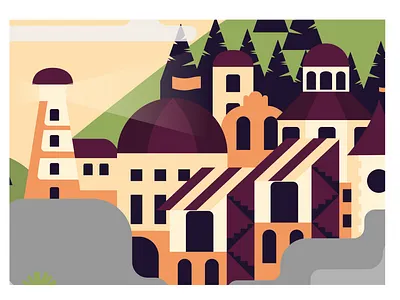 Town artwork beer branding branding brewing church cliffs clouds design digitalart graphic design illustration lighthouse map ocean seaside town trees vector art vector illustration