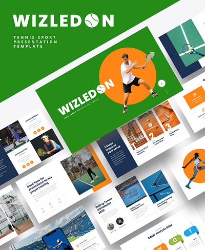 WIZLEDON – Tennis Sport Powerpoint Template active background ball competition court exercise fitness game line match net outdoor play professional racket sport tennis tournament training white