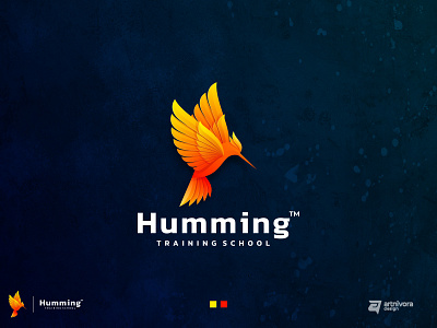 Humming abstract animal beauty color concept creative design digital flying gradient hummingbird icon illustration logo modern style symbol technology vector wing