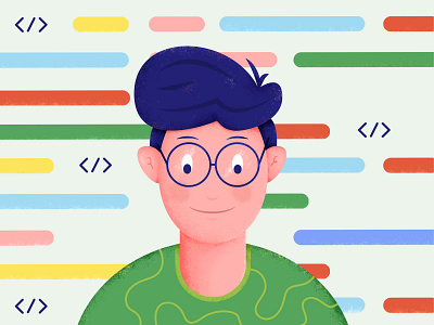 Coding on Fiverr code coding color computer fiverr fiverr design fiverrgigs flat glasses grain hair illustration person programming technology texture vector