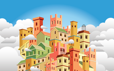 Cloud city architecture city cloud design dessin drawing home house illustration illustrator isometric sky vector