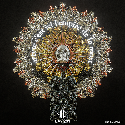 "Arrete, c'est ici l'empire de la mort" 3d animation 3d art 3d artist blender cinema4d dark dark art gold illustration macabre motion design skull and crossbones skull art skulls
