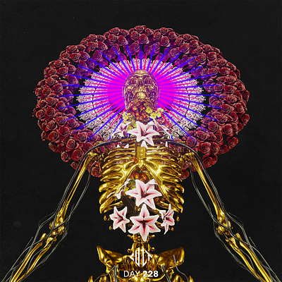 REQUIESCAT IN PACE 3d 3d animation 3d art 3d artist blender cinema4d dark dark art flowers gold illustration macabre skeleton skull skull art skulls