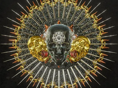 HIRAM ABIF 3d 3d animation 3d art 3d artist blender cinema4d dark dark art gold illustration macabre motion design skull skullart skulls