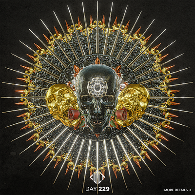 HIRAM ABIF 3d 3d animation 3d art 3d artist blender cinema4d dark dark art gold illustration macabre motion design skull skullart skulls