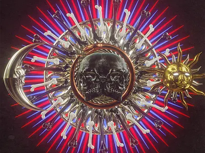 VITRIOL 3d animation 3d art 3d artist blender cinema4d dark dark art gold illustration macabre moon skull skull and crossbones skull art skulls sun