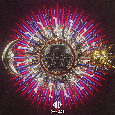 VITRIOL 3d animation 3d art 3d artist blender cinema4d dark dark art gold illustration macabre moon skull skull and crossbones skull art skulls sun