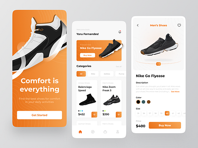 Khaky - Shoe Store Mobile App adidas app clean design ecommerce illustration market marketplace mobile mobile app mobile app design nike online shop shoe shoe app shoe shop shoe store ui ui design ux