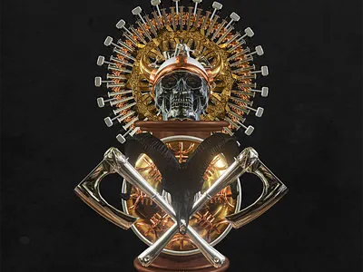 VIKINGS 3d animation 3d art 3d artist blender cinema4d dark dark art gold illustration macabre skeleton skull skull and crossbones skull art skulls viking vikings