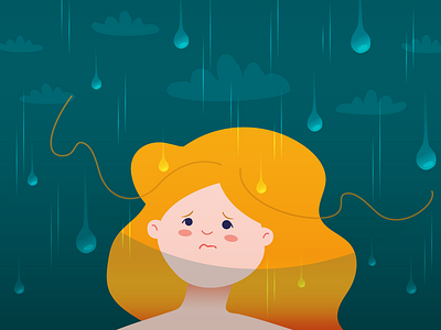 Sad raining day graphic illustration rain sad vector woman portrait