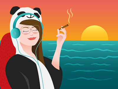 To be comfortable beach chill comfortable graphic illustration relax sunset vector woman portrait