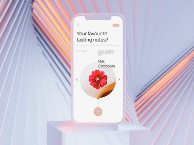 Сoffe onboarding for iOS by Gleb Kuznetsov 3d cards chockolate coffe coffee drink flower icons ios iphone menu mockup motion onboarding question questionary quiz swipe ui ux