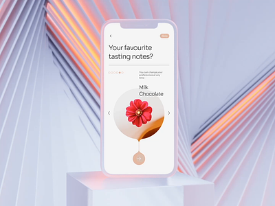 Сoffe onboarding for iOS 3d cards chockolate coffe coffee flower icons interactive ios iphone menu mockup motion onboarding question questionary quiz swipe ui ux