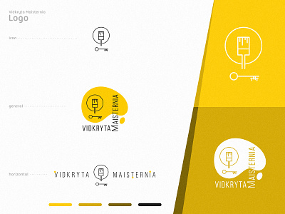 Vidkryta Maisternia logo brush circle design graphic key line lineart lines logo logodesign logotype maisternia mark open simple ukraine workshop yellow