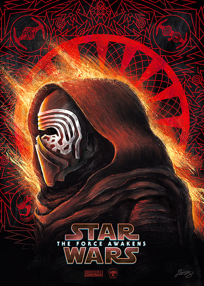 Star Wars - The Force Awakens Alternative Movie poster alternative brush colorful dark digitalart fire force force awakens illustration kylo ladislas movie painting portrait art poster rent side starwars the vector