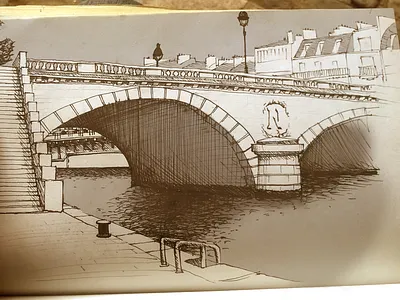 Pont Napoléon bridge drawing hand drawn napoleon paris pen and paper