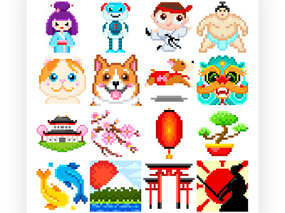 Pixel Art. Japan Style. character design coloring design graphicdesign illustration japan pattern photoshop pixel pixel art pixelart