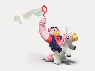 Unicorn biker biker bubbles character design illustration rainbow unicorn