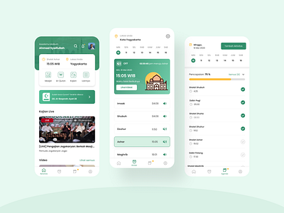 Muslim Apps - UI Design 2020 alarm checklist clean design green illustration islam islamic minimal mobile app moslem muslim pray ramadhan reminder schedule stream ui ui design