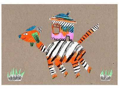 house carrying dog characterdesign collage art design illustration painting