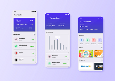 Neuomorphism Design - Wallet app design mobile neuomorphism ui