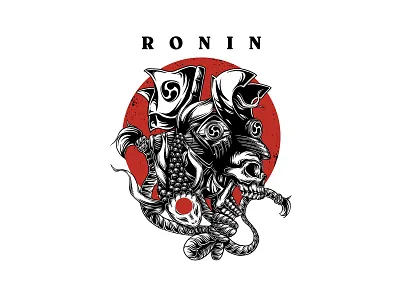 Ronin Illustration apparell artworkforsale branding clothing demon design for sale illustration koi fish oni oni mask samurai tshirt design yakuza