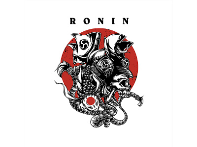 Ronin Illustration apparell artworkforsale branding clothing demon design for sale illustration koi fish oni oni mask samurai tshirt design yakuza
