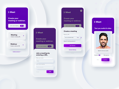 Meet App - Neomorphism app application design illustration ios isometric meet neomorphism neon sign ui ui design ux