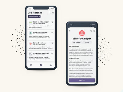 Job Matches & Job Details app candidates hiring job application job board job listing jobs mobile ui modal modal design recruitment