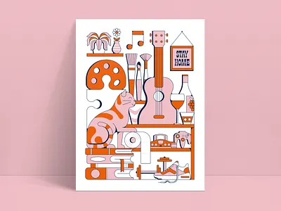 Home Activities cat guitar home illustration pandemic retro shapes videogame vintage