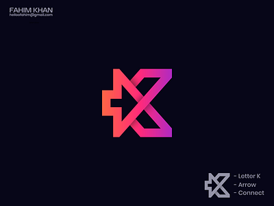 K Letter arrow - Logo Design 3d arrow blockchain branding identity connection crypto gradient icon j u m p e d o v e r letter letter k logodesign logotype minimal monogram outline q u i c k b r o w n f o x software t h e l a z y d o g tech