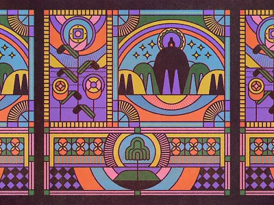 The Odyssey adobe colour work flatdesign flower hill illustration illustrator journey linework stainglass stars texture travel tree vector