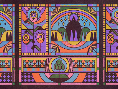 The Odyssey adobe colour work flatdesign flower hill illustration illustrator journey linework stainglass stars texture travel tree vector