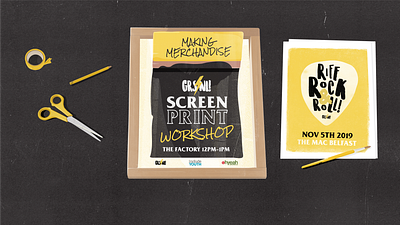 GRSNI Screen Print Workshop Facebook Banner belfast branding feminism illustration lettering merchandise music northern ireland rock vector