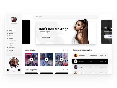 Music app for desktop black and white colorful figma music music app ui design uikit web design