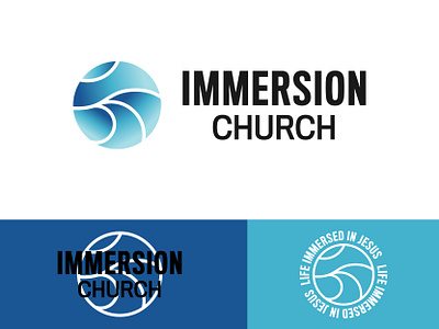 Final Concepts for Immersion Church badge blue blue gradient branding church church branding church logo church marketing gradient logo wave waves
