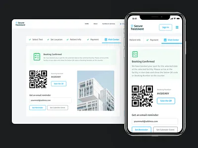 Secure Treatment - Confirmed Booking booking confirmation dashboard interaction interface medical medical app mobile ui process treatment ui ui design ux ux design webpage website