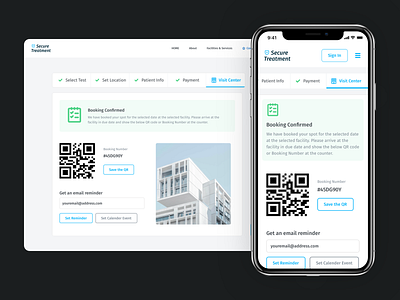 Secure Treatment - Confirmed Booking booking confirmation dashboard interaction interface medical medical app mobile ui process treatment ui ui design ux ux design webpage website