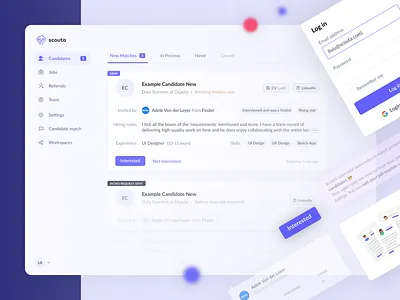 Scouta Design - Recruitment Hiring Teams & Top Talent Candidates candidate candidate job candidates card cards clean ui design system hiring jobs jobs app light ui recruiter recruiter app recruiting recruitment styleguide talent teams